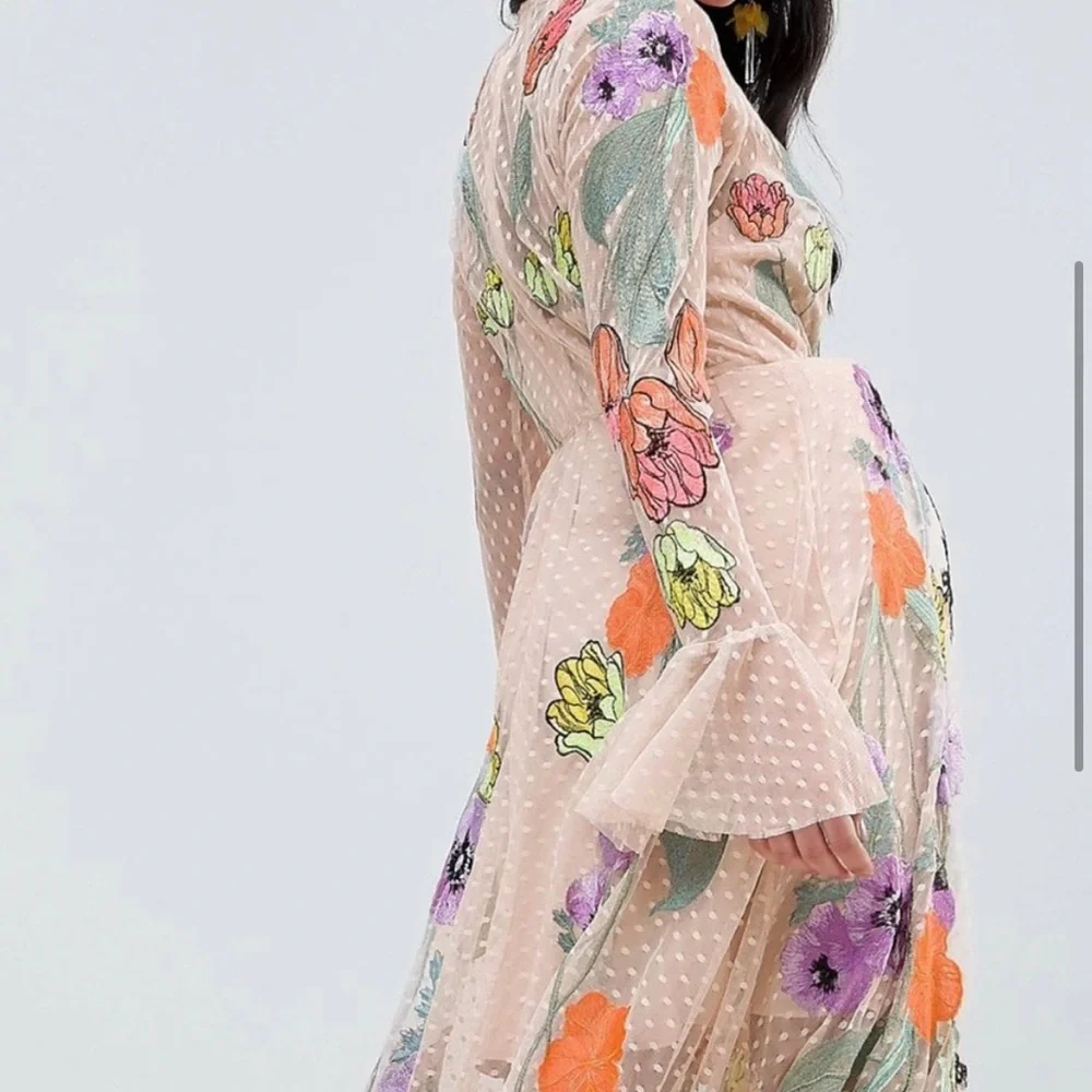 ASOS Sheer Long Sleeve Dress with Floral Embroidery - Picture 4 of 9